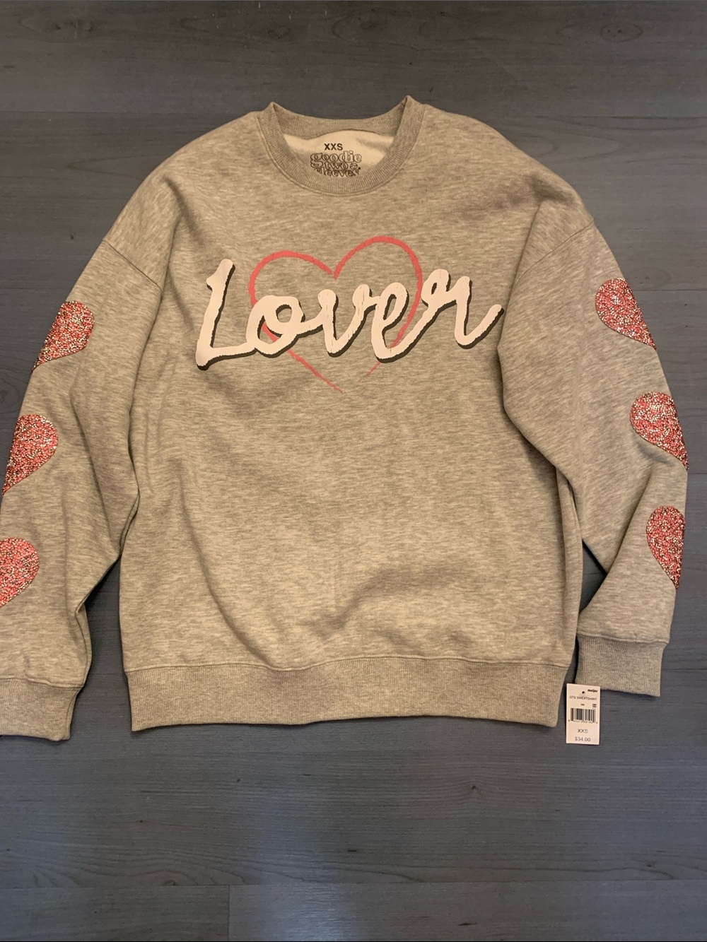 Women's Gray 'Lover' Heart Crewneck Sweatshirt - XXS